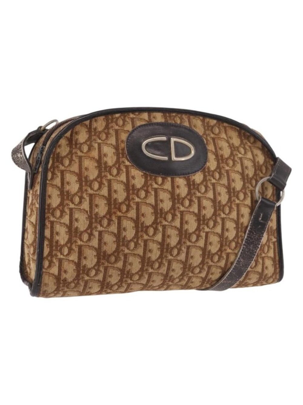 Authentic Christian Dior Trotter Canvas Shoulder Bag Beige